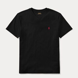 Polo Ralph Lauren Jersey V-Neck Tee (Black with Red Logo) (Size SP)